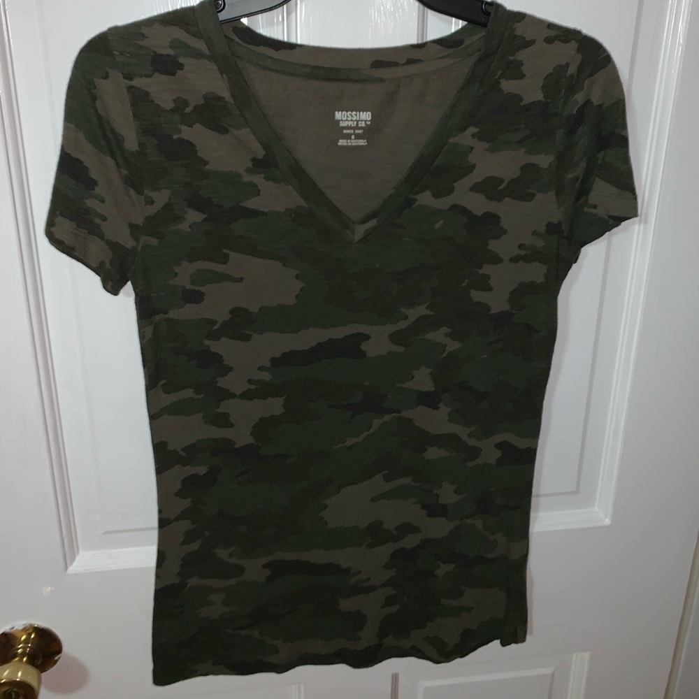 Camouflage v-neck top